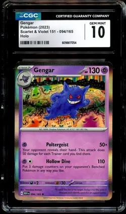 CGC 10 GEM MINT Gengar 094/165 HOLO RARE 151 Pokemon Card 254 - Image 2