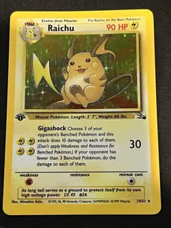 Pokemon Raichu Holo Rare First Edition Fossil 14/62 1999 - Image 1