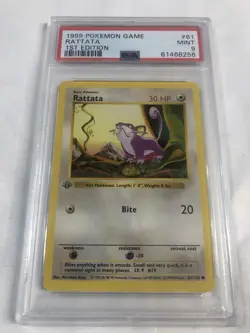 1999 POKEMON #61 RATTATA 1ST EDITION SHADOWLESS BASE SET MINT PSA 9 - Image 1