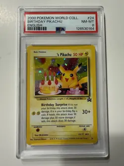 2000 Pokemon Birthday Pikachu PSA 8 NM-MT WOTC Black Star Promo #24 English - Image 1