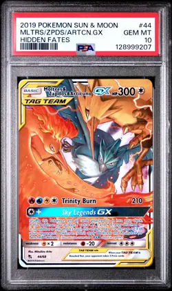 PSA 10 Moltres & Zapdos & Articuno Gx 44/68 Hidden Fates 2019 Pokemon - Image 1