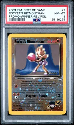 2003 POKEMON BEST OF GAME PROMO WINNER #9 ROCKET'S HITMONCHAN-REVERSE FOIL PSA 8 - Image 1