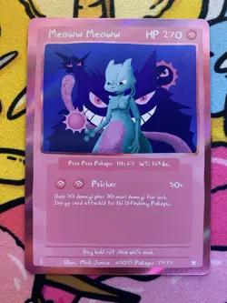 Pokepu - Meoww Meoww (Mewtwo) 77/77 - Derpy Pokemon Parody / Fan Art Card - Image 1