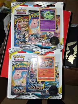 2019 POKEMON SUN & MOON COSMIC ECLIPSE 3 PACK SEALED BLISTER SM224 X2 - Image 1