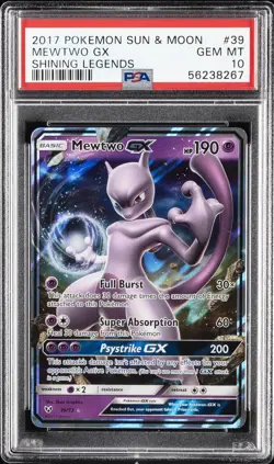 2017 POKEMON SUN & MOON SHINING LEGENDS #39 MEWTWO GX PSA 10 - Image 1
