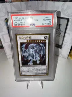 2016 Yu-Gi-Oh! JPN Gold Pack Gold Secret Rare, Azure-Eyes Silver Dragon, PSA 10 - Image 1