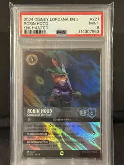 Lorcana Into the Inklands Robin Hood Champion of Sherwood Enchanted 221 PSA 9 - Image 1