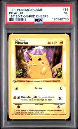 1999 POKEMON GAME 1ST ED-RED CHEEKS #58 PIKACHU PSA 3 - Image 1