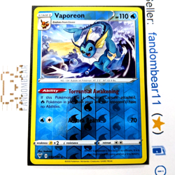Vaporeon REVERSE HOLO card 030/185 SWSH Vivid Voltage 2020 Pokemon NM/LP - Image 1