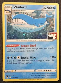 Double SWIRL Wailord 038/195 Play! Prize Pack 3 Cosmos Holo Promo Pokemon NM A - Image 1