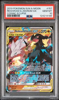 Pokemon Reshiram & Zekrom GX 157/236 Cosmic Eclipse 157 Tag Team GEM MINT PSA 10 - Image 1
