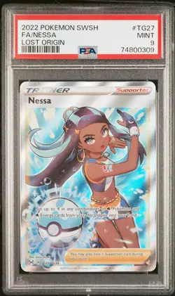 2022 POKEMON SWORD & SHIELD LOST ORIGIN #TG27 FULL ART/NESSA PSA 9 - Image 1