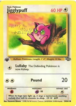 Jigglypuff 54/64 First Edition Jungle Set Common 1999 Pokemon Game Card WOTC - Image 1