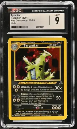 CGC 9 MINT Tyranitar 2001 Neo Discovery 12/75 Holo Pokemon Card - Image 1