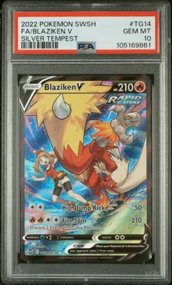 2022 POKEMON SWSH SILVER TEMPEST #TG14 FULL ART/BLAZIKEN V PSA 10 - 861 - Image 1