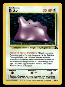 1999 Pokemon Fossil Set Ditto Holo #3 JX3419 - Image 1