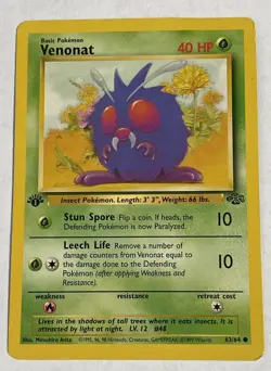Pokemon TCG Venonat Jungle 63/64 Regular 1st Edition Common MP - Image 1