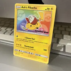 Pokemon Pikachu TCG Card Ash's Pikachu SM108 Promo, Near Mint. - Image 1