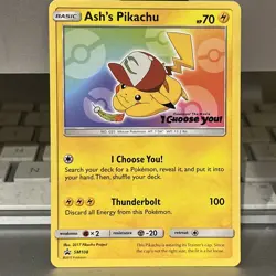 Pokemon Pikachu TCG Card Ash's Pikachu SM108 Promo, Near Mint. - Image 2
