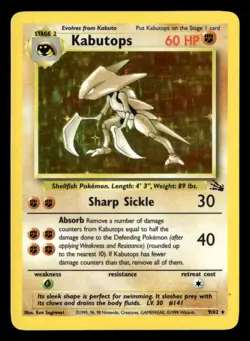 1999 Pokemon Fossil Kabutops Holo Rare 9/62 UX1708 - Image 1