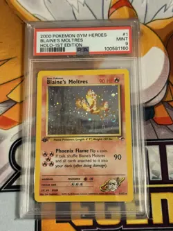 Pokemon Blaine's Moltres Gym Heroes 1st Edition Holo Rare #1 PSA 9 Mint - Swirl - Image 1