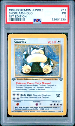 PSA 1 1ST EDITION 1999 Pokemon Jungle Snorlax 11/64 Holo Foil Rare WOTC - Image 1