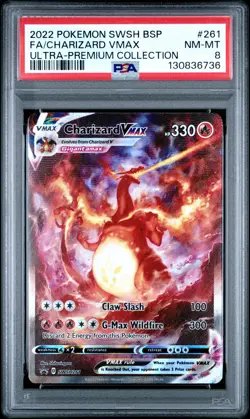 2022 POKEMON SWSH BLACK STAR PROMO #261 FULL ART/CHARIZARD VMAX PSA 8 - Image 1