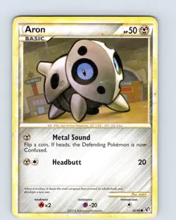 Pokemon TCG Aron Heartgold Soulsilver Undaunted 42/90 Regular Common Card HP-MP - Image 1