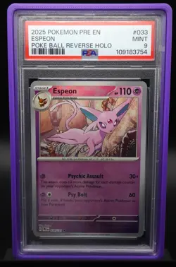 Espeon 033/131 Prismatic Evolutions Poke Ball Reverse Holo Pokemon Card PSA 9 - Image 1