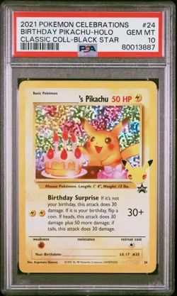 PSA 10 2021 Pokemon Celebrations Birthday Pikachu Holo Classic Coll Black Star - Image 1