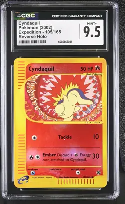 CGC 9.5 MINT+ Cyndaquil 2002 Expedition 105/165 Reverse Holo Pokemon Card - Image 1