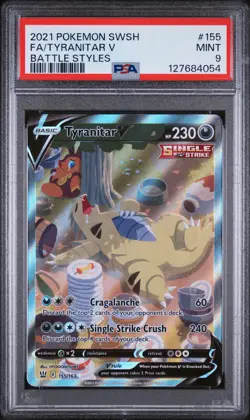 2021 POKEMON SWORD & SHIELD BATTLE STYLES #155 FULL ART/TYRANITAR V PSA 9 - Image 1