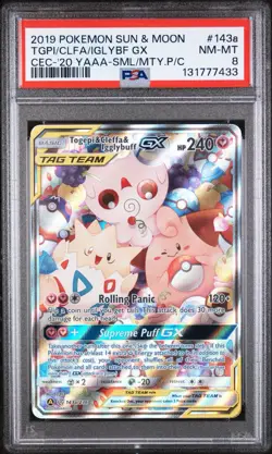 2019 Pokemon Sun & Moon Cosmic Eclipse Togepi Cleffa Igglybuff GX 143A PSA 8 - Image 1