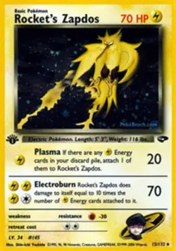 1x Rocket's Zapdos - 15/132 - Holo Rare - 1st Edition Heavily Played Pokemon G1 - Image 1