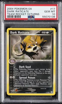 2004 POKEMON EX TEAM ROCKET RETURNS #17 DARK RATICATE PSA 10 - Image 1
