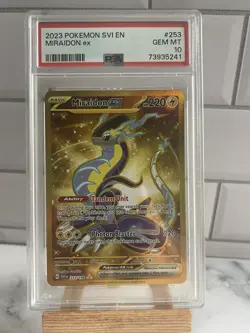 Miraidon ex 253/198 PSA 10 Gold Hyper Rare Pokemon Scarlet & Violet Svi-EN 2023 - Image 1