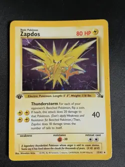 Pokemon TCG Zapdos 15/62 1st Edition Fossil Holo Rare Heavy Play - Image 1