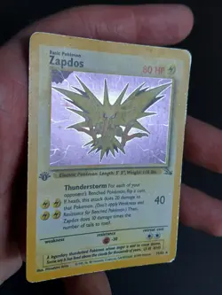 Pokemon TCG Zapdos 15/62 1st Edition Fossil Holo Rare Heavy Play - Image 3