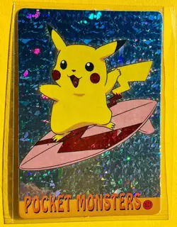 PIKACHU SURFING Pokemon Pocket Monsters Japanese Vending Prism Sticker Holo LP - Image 1