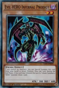 LED5-EN019 EVIL HERO INFERNAL PRODIGY COMMON 1ST EDITION YuGiOh CARD - Image 1