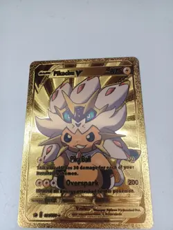 pikachu v 091/080 gold metal fan art card - Image 3