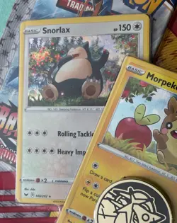 POKEMON TCG BLISTER 2 BOOSTER PACKS, MORPEKO, SNORLAX, APPLIN FOIL CARDS, 1 COIN - Image 3