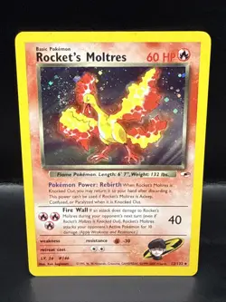 Pokemon TCG Rockets Moltres Holo Rare Card 12/132 Gym Heroes Set Swirl - Image 1