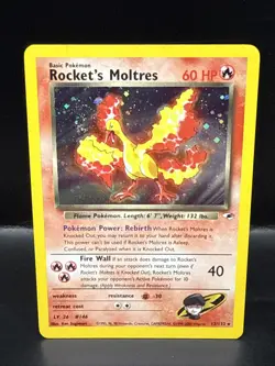 Pokemon TCG Rockets Moltres Holo Rare Card 12/132 Gym Heroes Set Swirl - Image 2