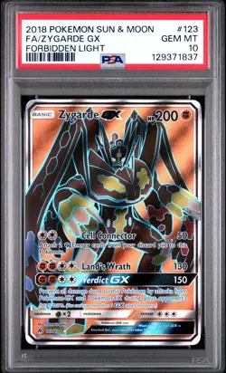 2018 POKEMON SUN & MOON FORBIDDEN LIGHT #123 FULL ART/ZYGARDE GX PSA 10 - Image 1