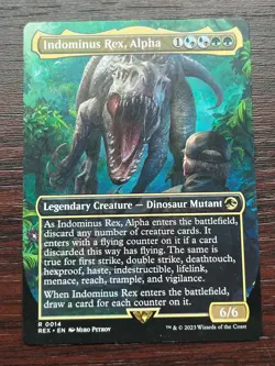1x BORDERLESS INDOMINUS REX, ALPHA - Jurassic Park - MTG Magic the Gathering - Image 1