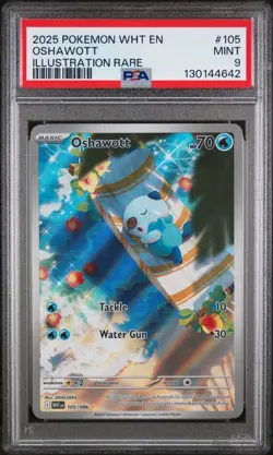 2025 POKEMON WHT EN-WHITE FLARE ILLUSTRATION RARE #105 OSHAWOTT PSA 9 - Image 1