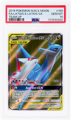 2019 Pokemon Sun and Moon Team Up Latias/Latios Gx #169 PSA 10 - Image 1