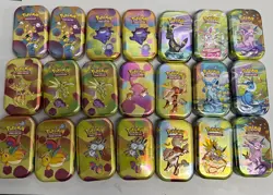 Lot 21 Pokemon 151 & Prismatic Evolutions Mini Tins NO PACKS!Coin/Card Included - Image 1