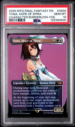 PSA 10 MTG FINAL FANTASY CHARACTER BORDERLESS-FOIL YUNA, HOPE OF SPIRA - Image 1